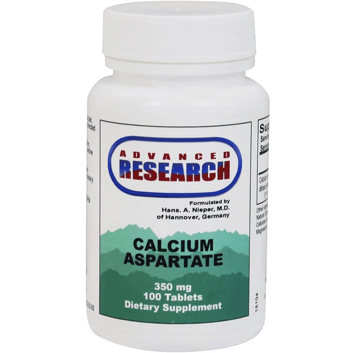 ADR013 | Advanced Research Calcium Aspartate 350 mg, 100 tablets dietary supplement bottle