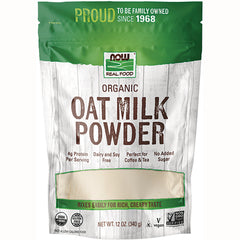 NWF1386 | NOW Real Food organic OAT MILK POWDER front pouch with clear window and green top