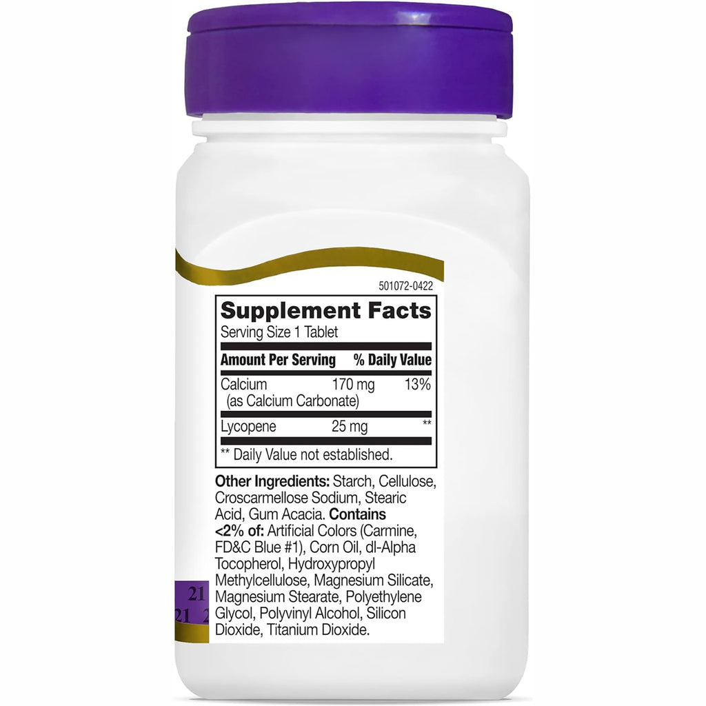 CNT098 | back label showing Supplement Facts panel listing Calcium 170 mg, Lycopene 25 mg and other ingredients - Thumbnail