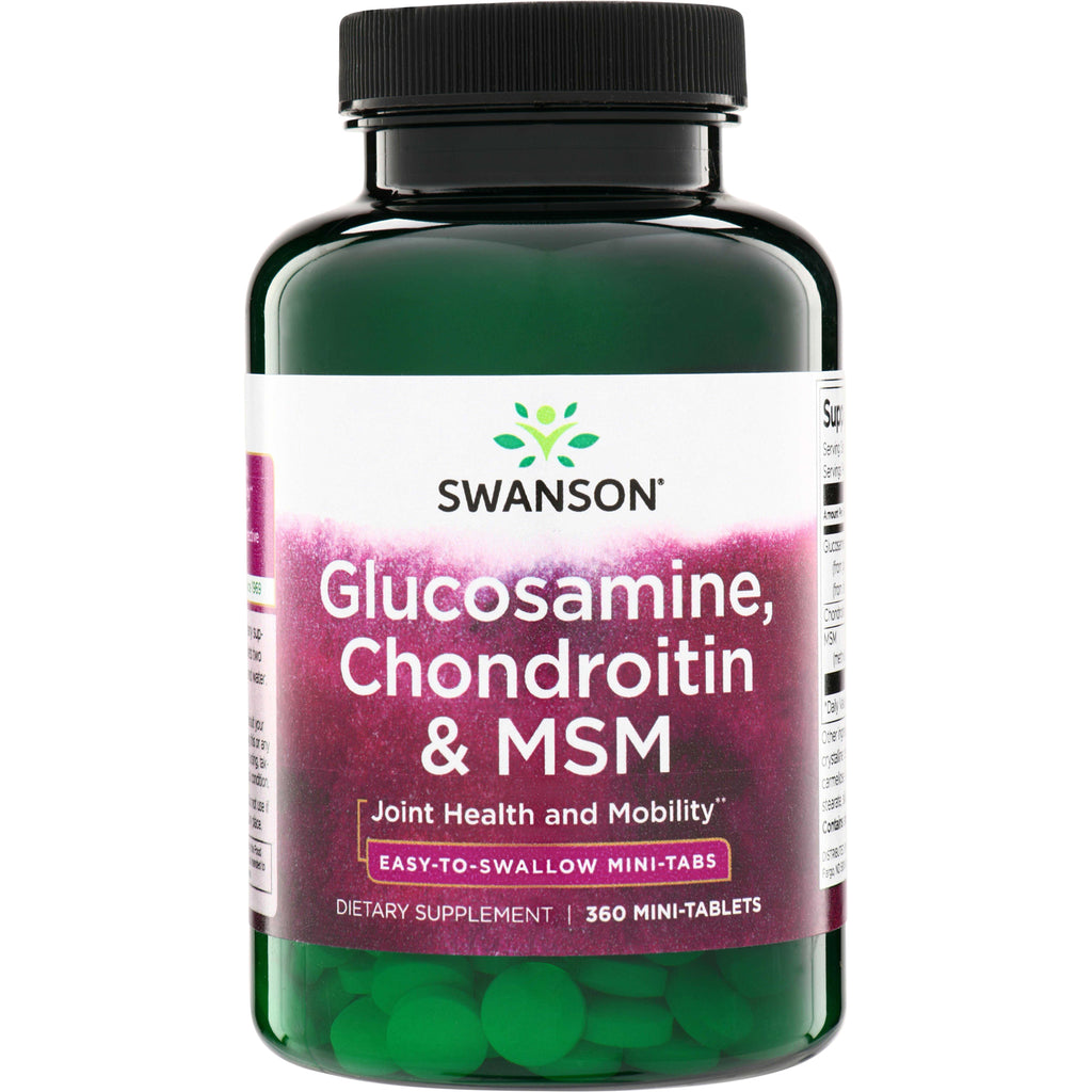 SW1138 | Swanson Glucosamine, Chondroitin & MSM bottle front; Joint Health and Mobility; 360 mini-tablets - Thumbnail