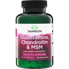 SW1138 | Swanson Glucosamine, Chondroitin & MSM bottle front; Joint Health and Mobility; 360 mini-tablets