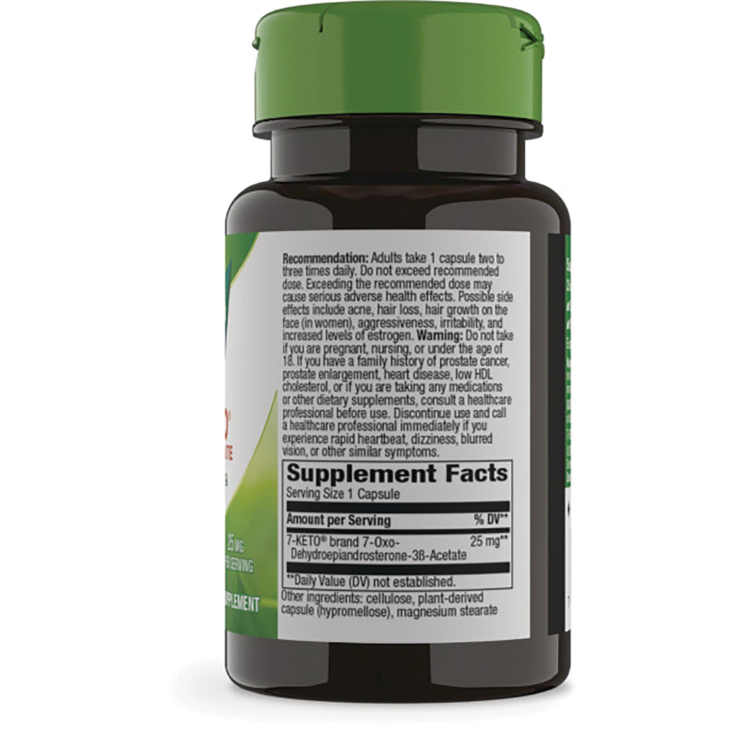 ET219 | back of supplement bottle showing Supplement Facts panel, serving size, dosage and warning text