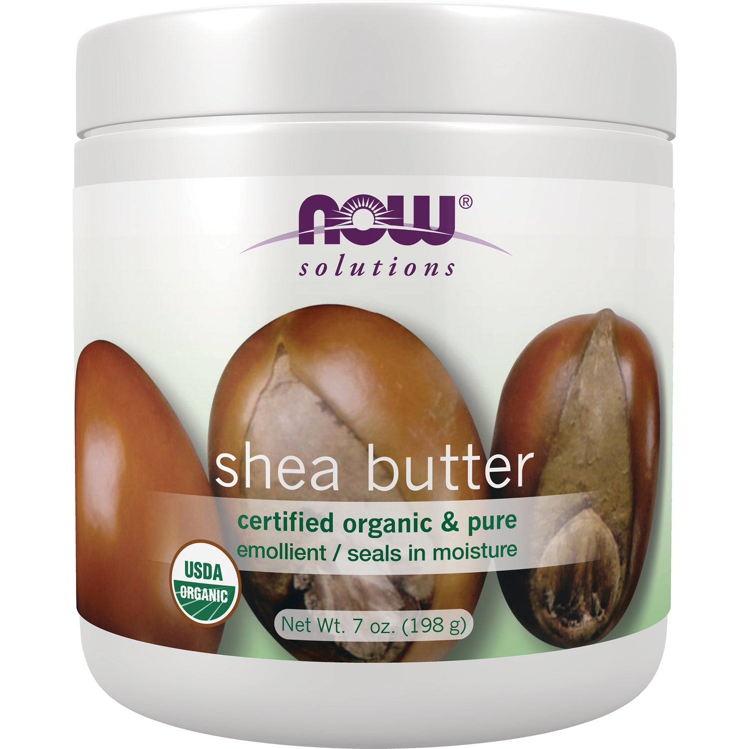 NWF1193 | NOW Solutions shea butter jar with label reading certified organic, USDA Organic seal, Net Wt. 7 oz