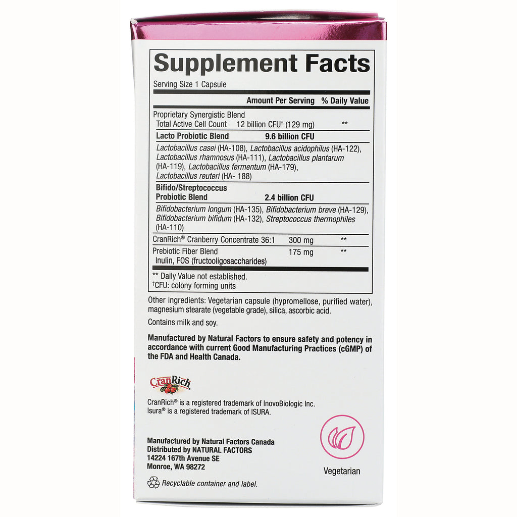 NFC088 | Supplement Facts panel for probiotic supplement showing serving size 1 capsule, blend amounts, ingredients and manufacturer details - Thumbnail