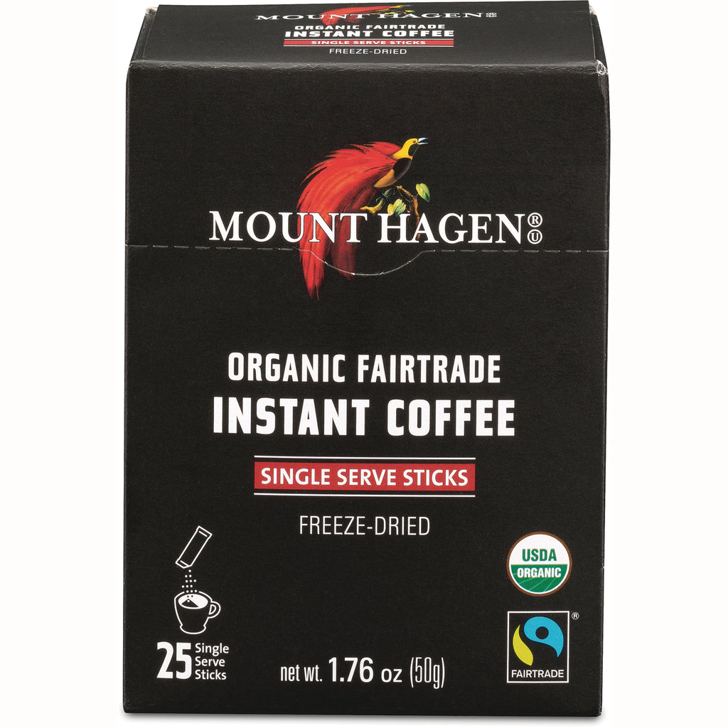MTH006 | Mount Hagen organic Fairtrade instant coffee single serve sticks box, freeze-dried with USDA Organic and Fairtrade logos - Thumbnail
