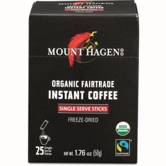 MTH006 | Mount Hagen organic Fairtrade instant coffee single serve sticks box, freeze-dried with USDA Organic and Fairtrade logos