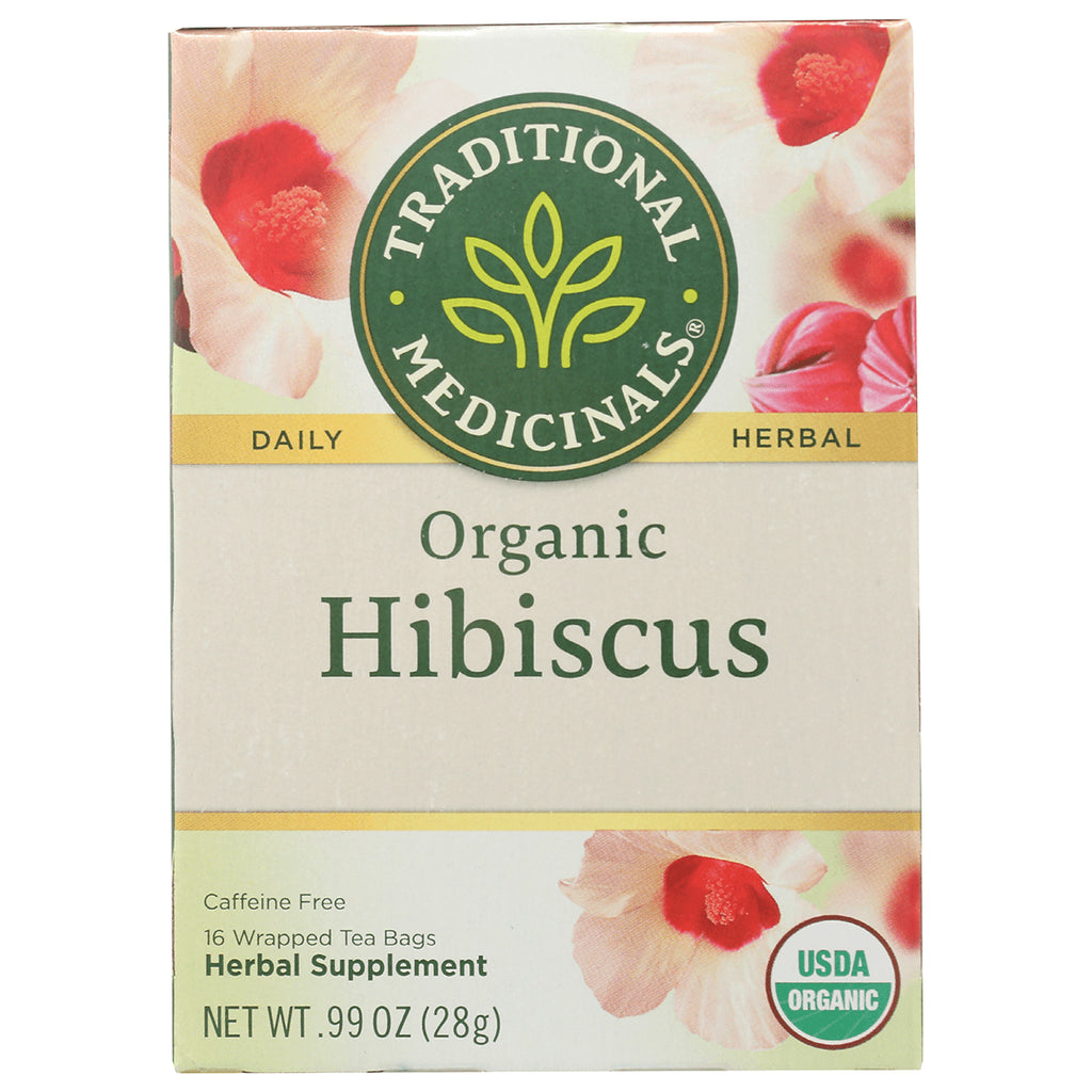 TMD049 | Traditional Medicinals Organic Hibiscus tea box front, 16 wrapped tea bags, caffeine free, USDA Organic - Thumbnail