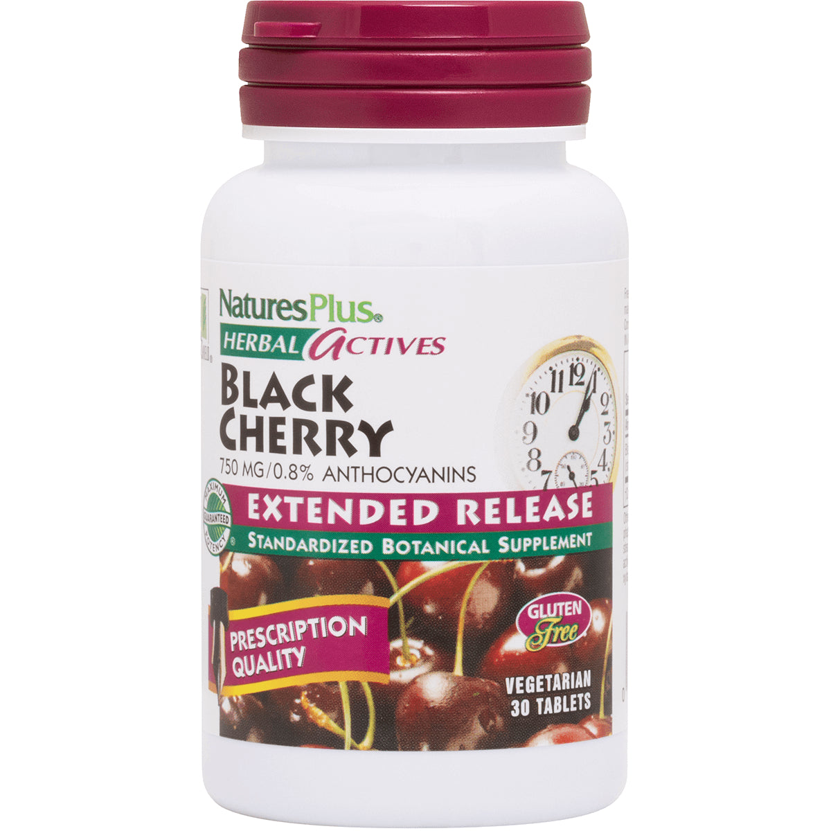 NTP213 | NaturesPlus Herbal Actives Black Cherry extended release supplement bottle showing label, 30 vegetarian tablets