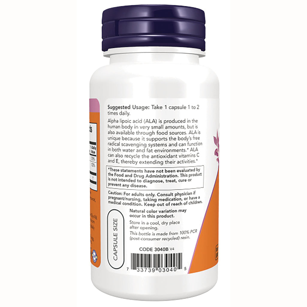 NWF019 | Back of white supplement bottle with purple cap showing suggested usage, caution text, capsule size callout, and barcode - Thumbnail