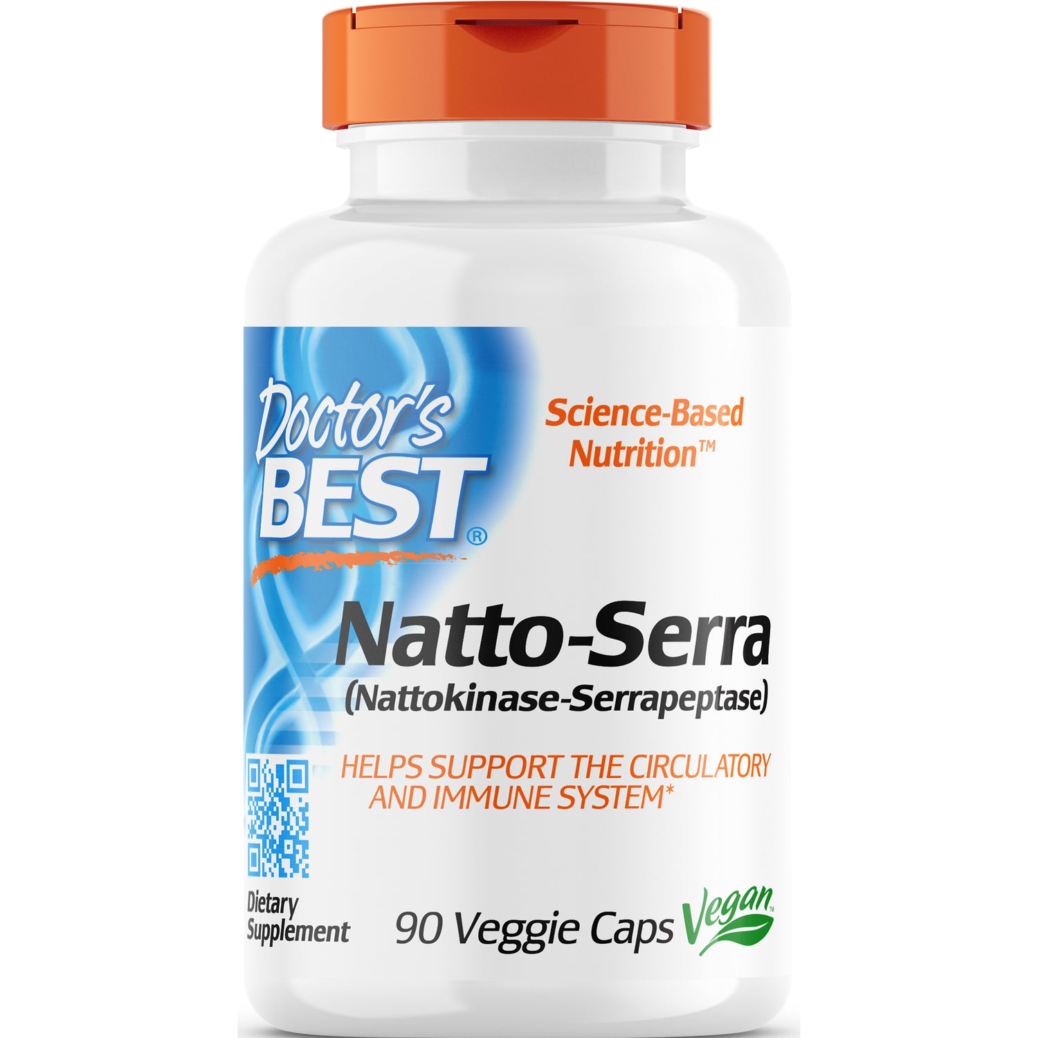 DB228 | Doctor's Best Natto-Serra bottle front label, 90 Veggie Caps, vegan dietary supplement