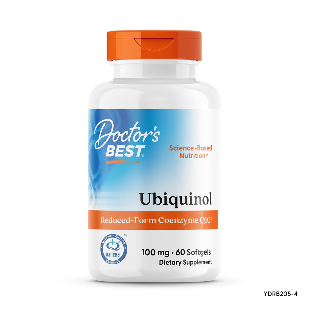 DB101 | Doctor's Best Ubiquinol supplement bottle, 100 mg, 60 softgels, white bottle with orange cap and label - Thumbnail