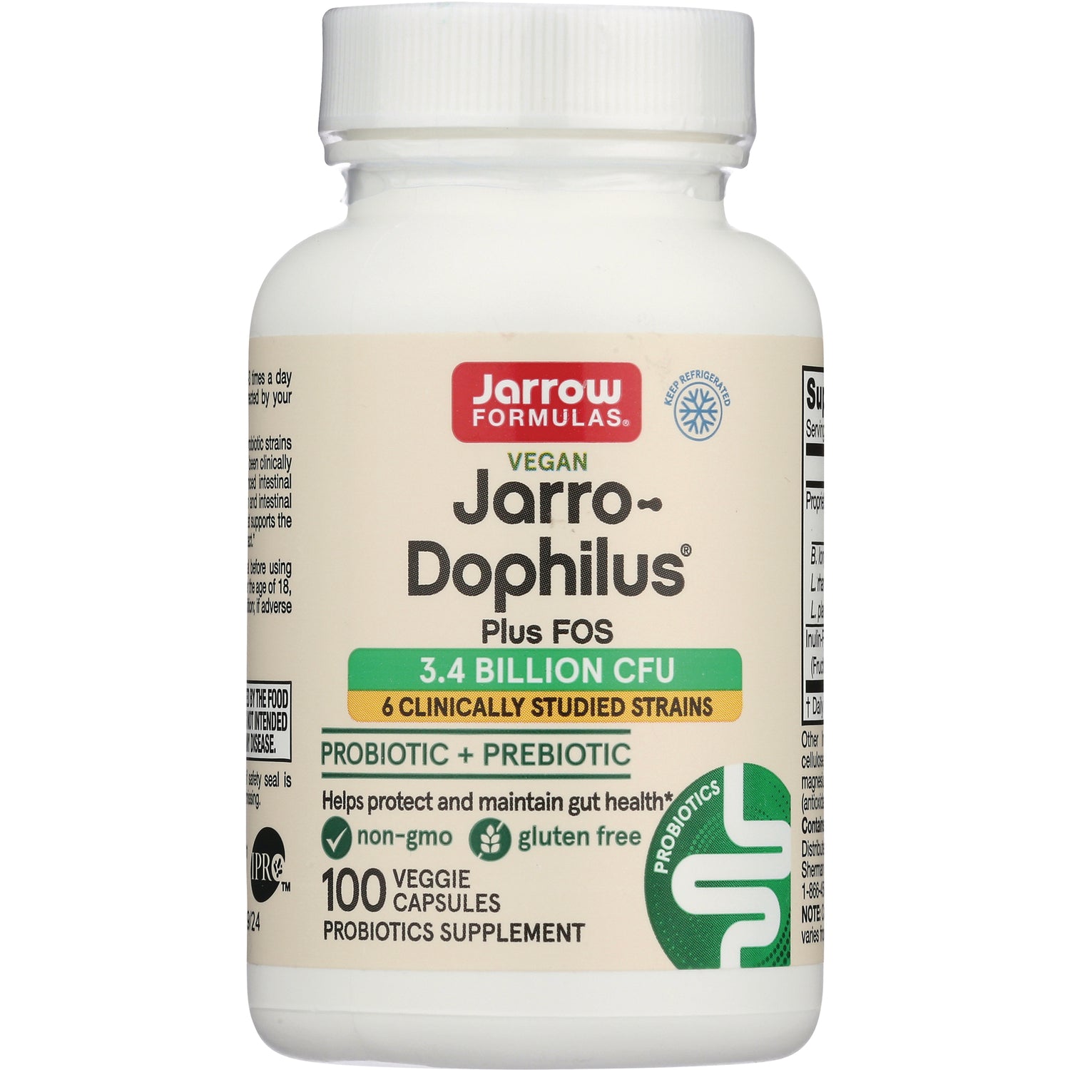 Jarro-Dophilus probiotic plus FOS bottle, 3.4 billion CFU, 100 veggie capsules