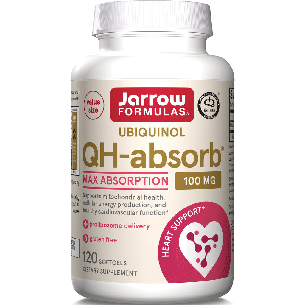 JR223 | Jarrow Formulas Ubiquinol QH-absorb 100 mg bottle, 120 softgels, front label showing heart support - Thumbnail