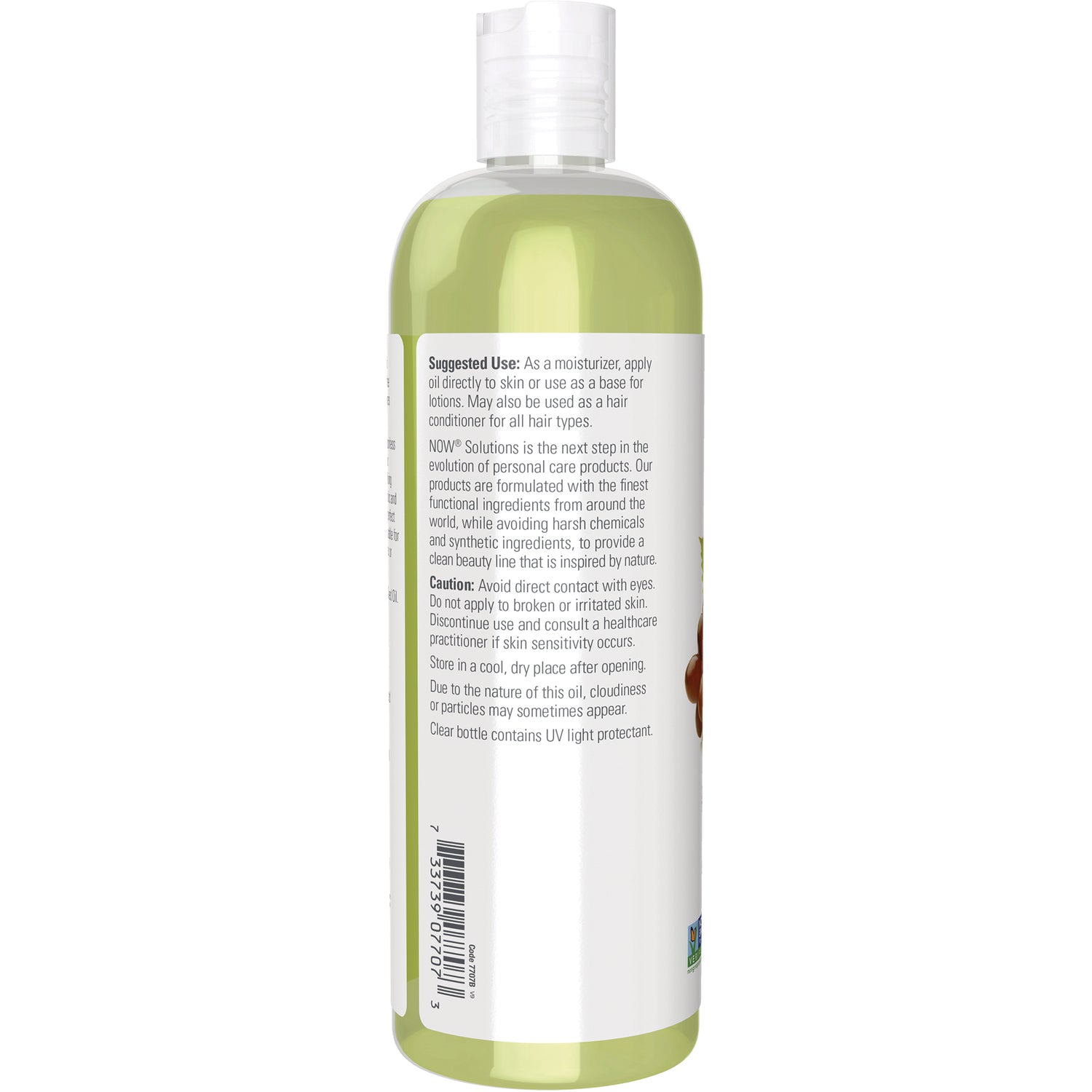 NWF054 | Back label of green bottle showing suggested use and caution text with barcode