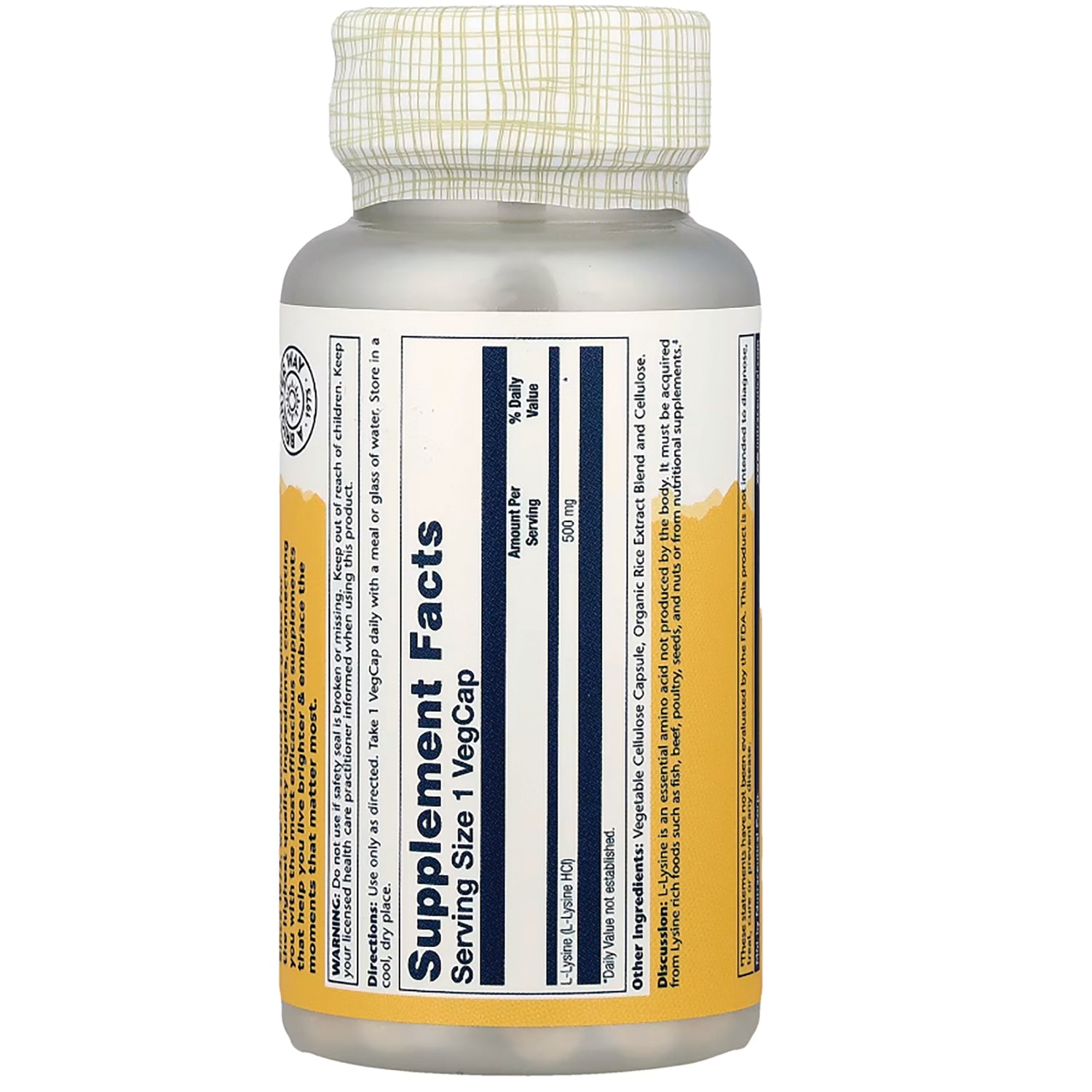 SLR371 | Back label with Supplement Facts panel, serving size 1 VegCap, 500 mg