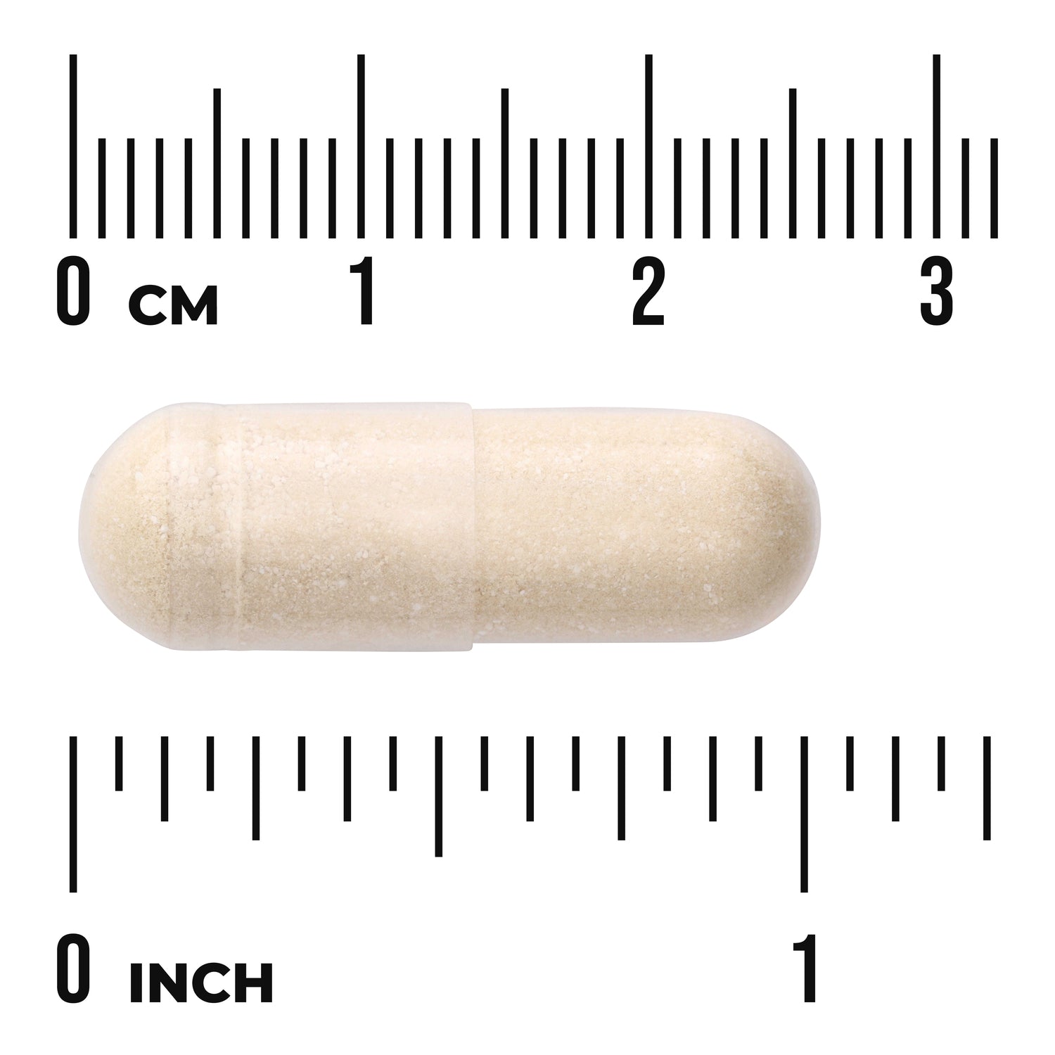 SWA012 | Beige capsule with size reference showing cm and inch rulers