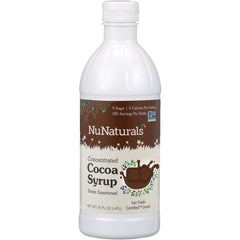 NN053 | White plastic bottle labeled NuNaturals Concentrated Cocoa Syrup stevia sweetened