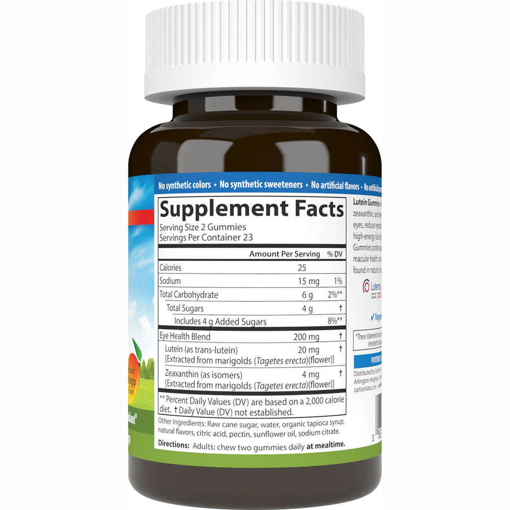 CSN282 | Back label showing Supplement Facts for gummies with serving size, calories, sugars, eye health blend and ingredients - Thumbnail