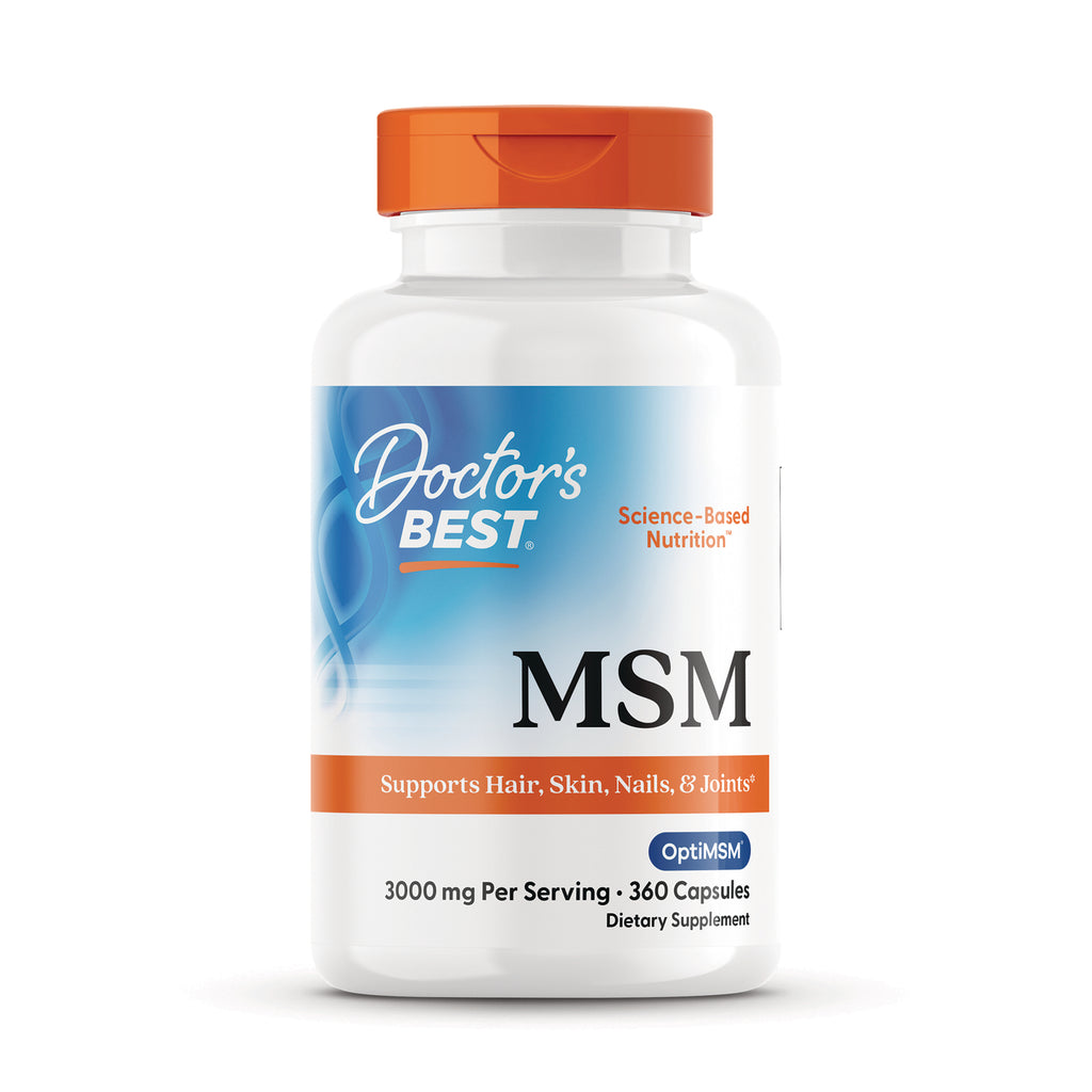DB221 | Doctor's Best MSM supplement bottle front labeled Supports Hair, Skin, Nails & Joints 3000 mg per serving 360 capsules - Thumbnail