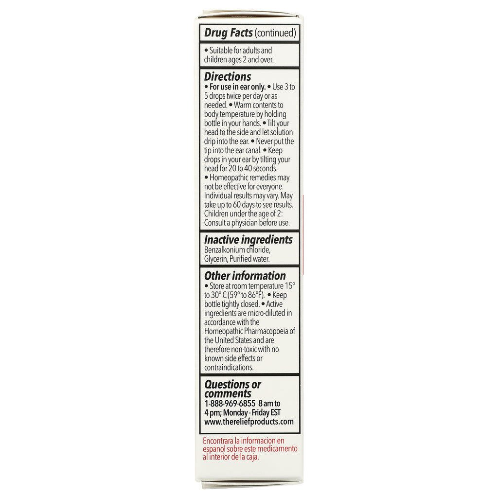 TRL015 | Back panel with drug facts, directions, inactive ingredients, and other information for ear drops - Thumbnail