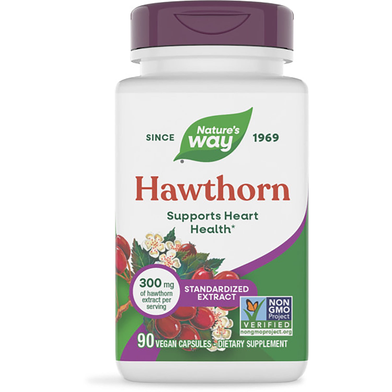 NW526 | Nature's Way Hawthorn premium extract bottle, 90 vegan capsules, label Supports Heart Health