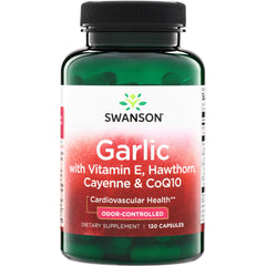 SWG23 | Swanson Garlic with Vitamin E, Hawthorn, Cayenne & CoQ10, odor-controlled, 120 capsules