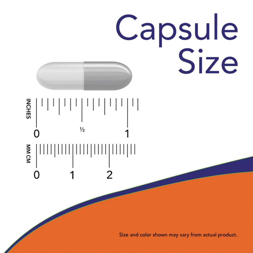 NWF1382 | Capsule size graphic with gray capsule over inch and mm rulers labeled Capsule Size - Thumbnail