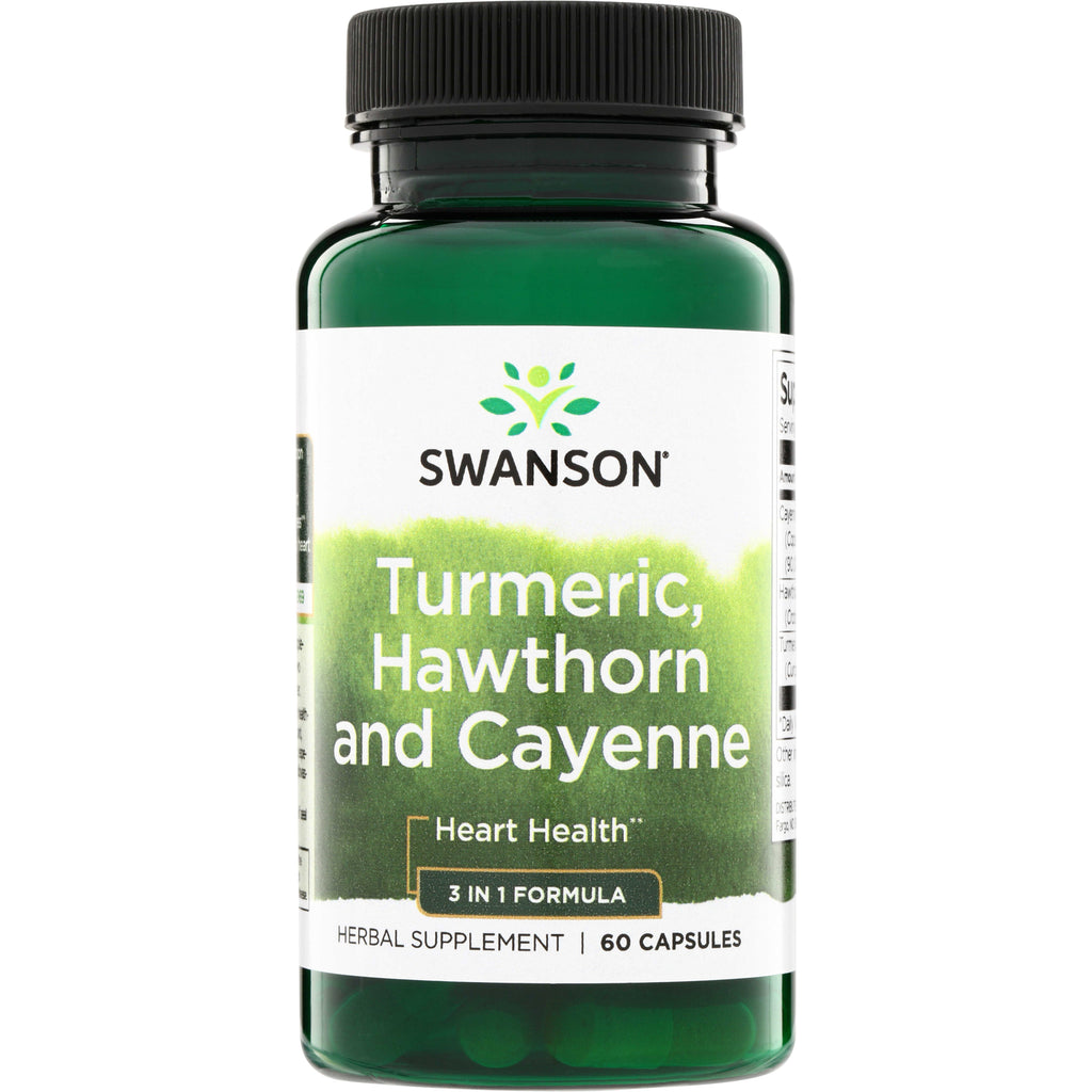 SW1576 | Swanson Turmeric, Hawthorn and Cayenne herbal supplement, Heart Health 3 in 1 Formula, 60 capsules - Thumbnail