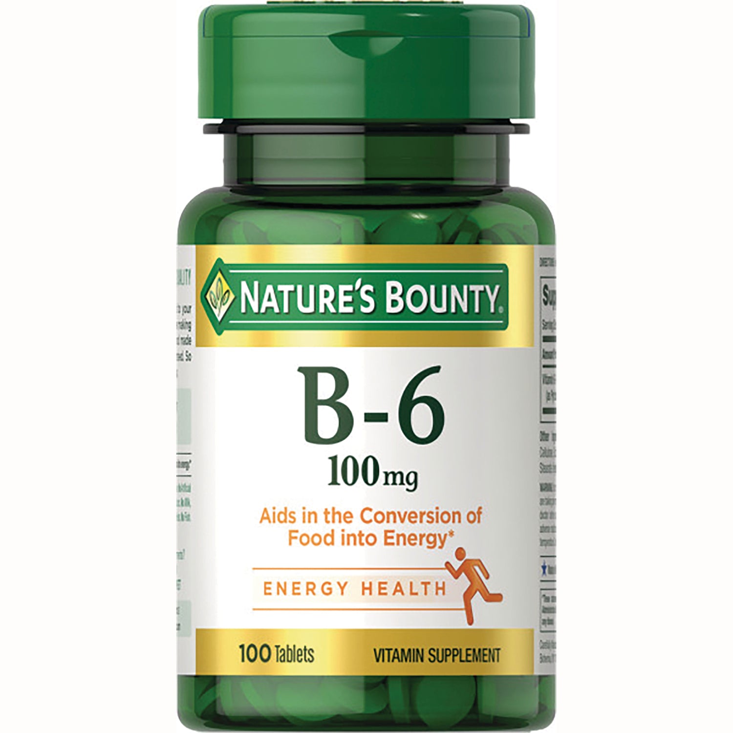 NBY068 | Nature's Bounty B-6 100 mg bottle, 100 tablets, energy health vitamin supplement front view