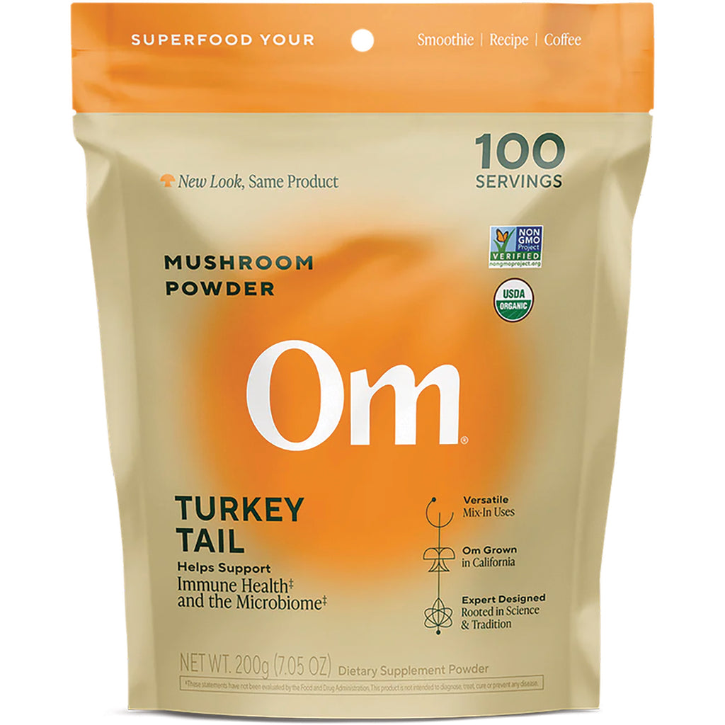 Om Turkey Tail mushroom powder pouch 2,000 mg full spectrum mushrooms net wt 200g dietary supplement - Thumbnail