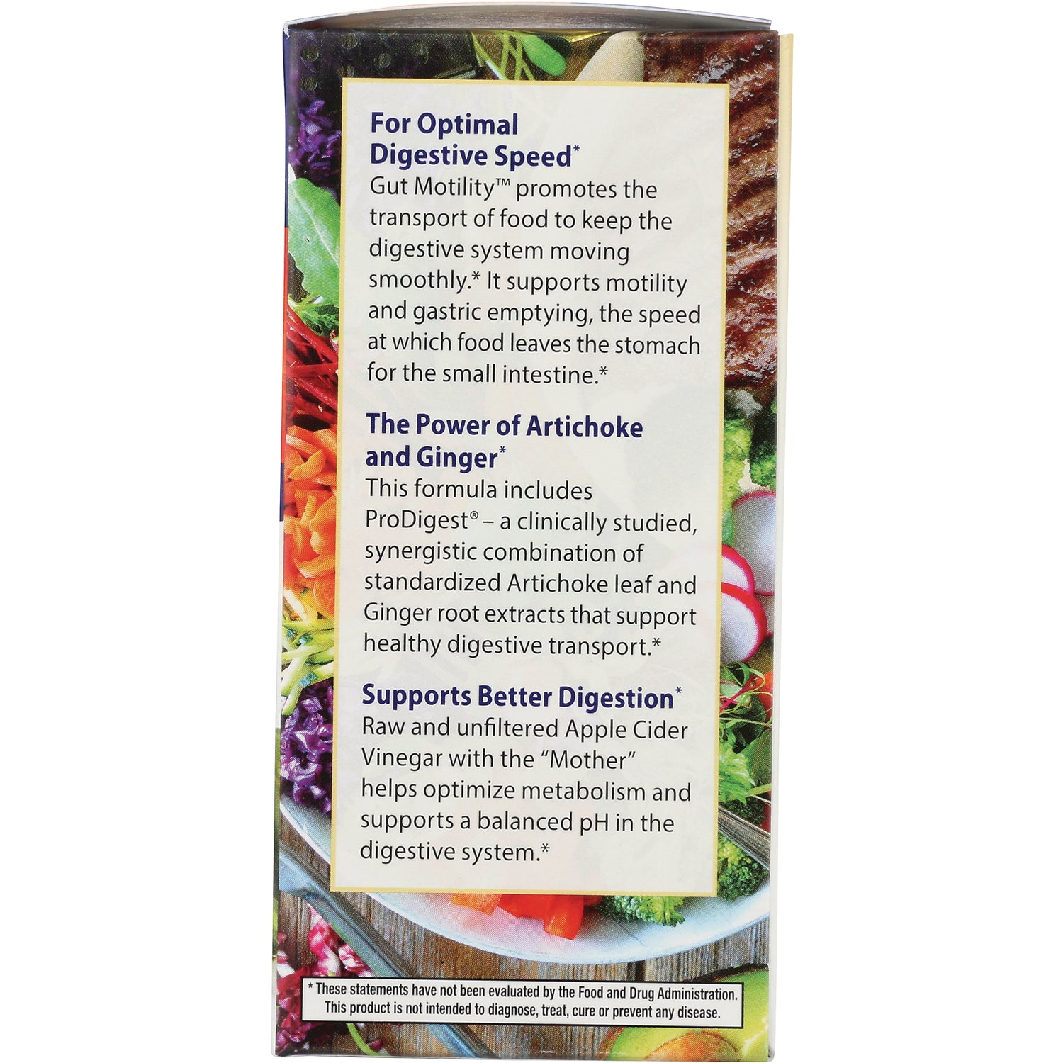 EMD091 | product infographic panel describing digestive support, artichoke and ginger, and apple cider vinegar