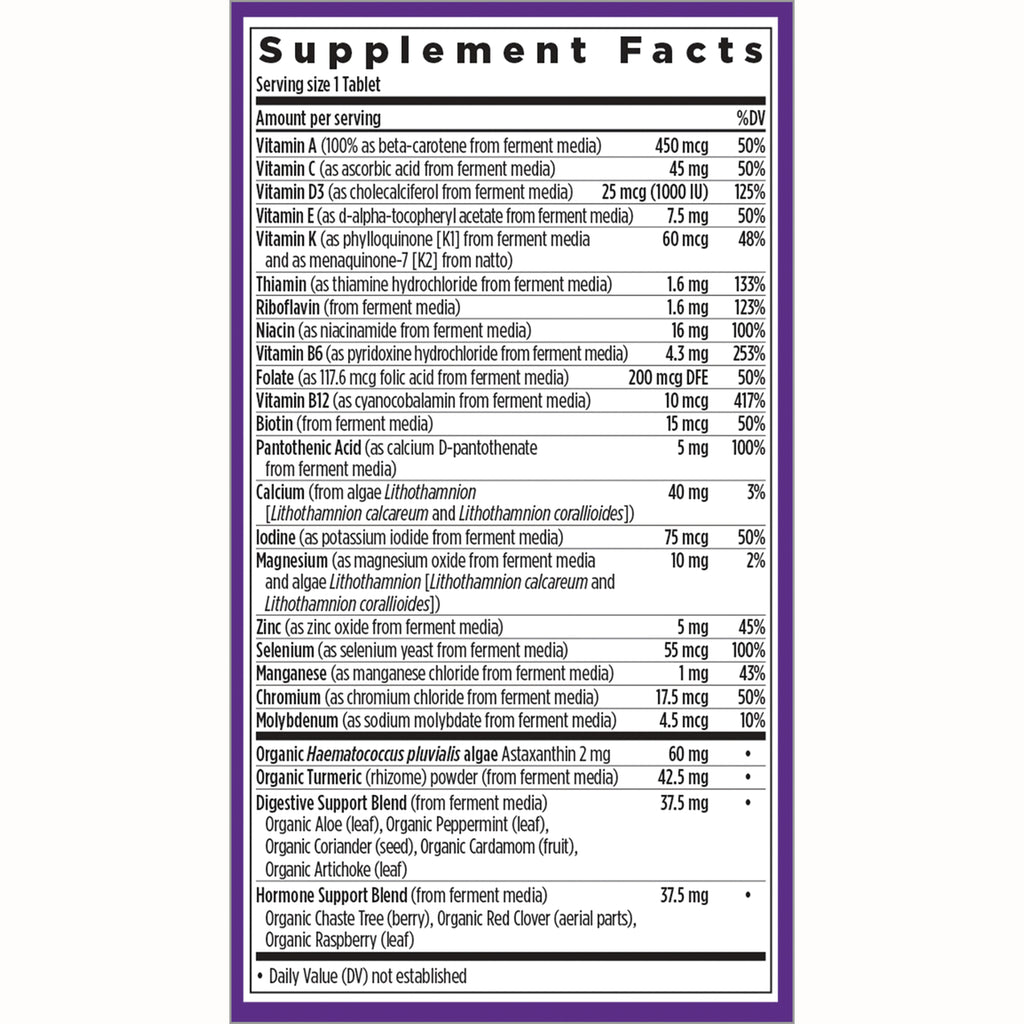 NWC298 | Supplement Facts panel listing vitamins, minerals, blends and amounts per serving - Thumbnail