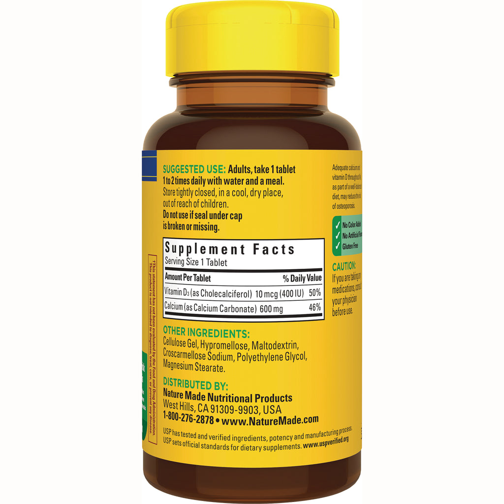 NTM160 | Back of yellow Nature Made supplement bottle showing Supplement Facts panel, suggested use and other ingredients - Thumbnail