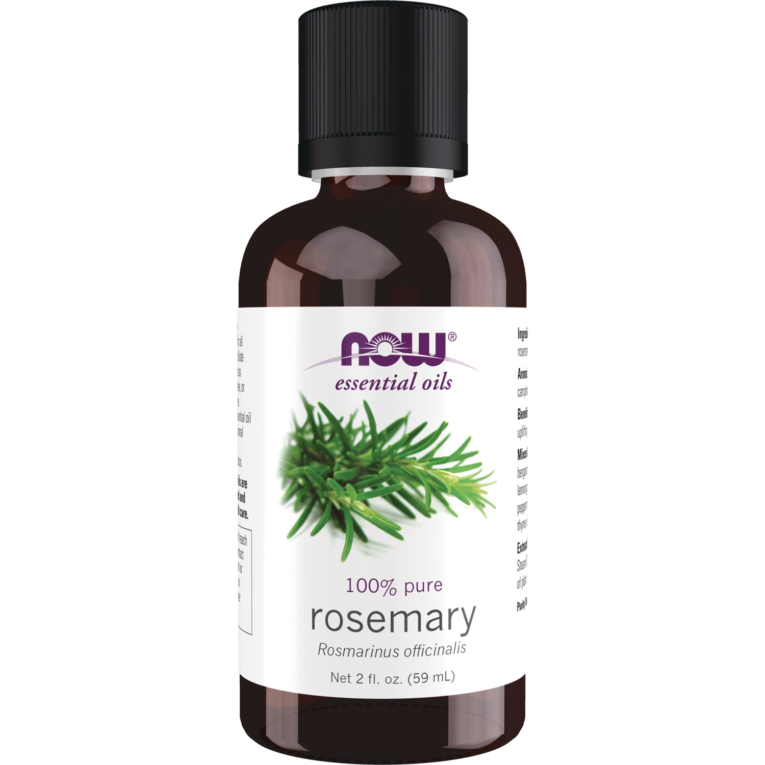 NWF272 | NOW essential oils 100% pure rosemary 2 fl oz (59 mL) brown glass bottle with white label