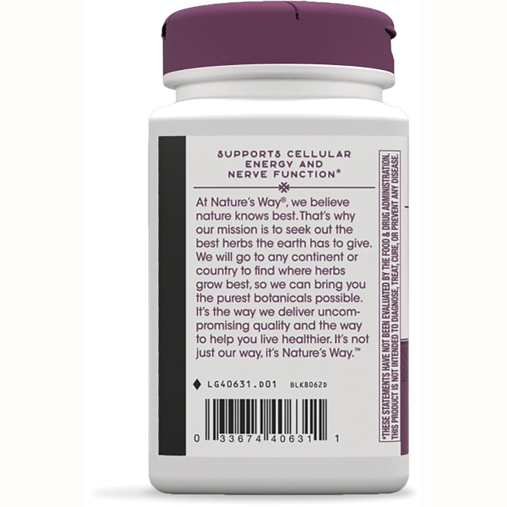 NW554 | bottle back label showing product description, barcode, and heading Supports cellular energy and nerve function - Thumbnail