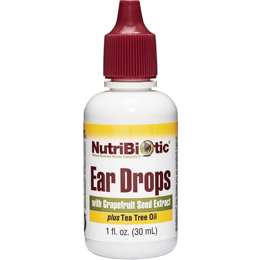 NutriBiotic Ear Drops bottle labeled with grapefruit seed extract and tea tree oil, 1 fl oz - Thumbnail