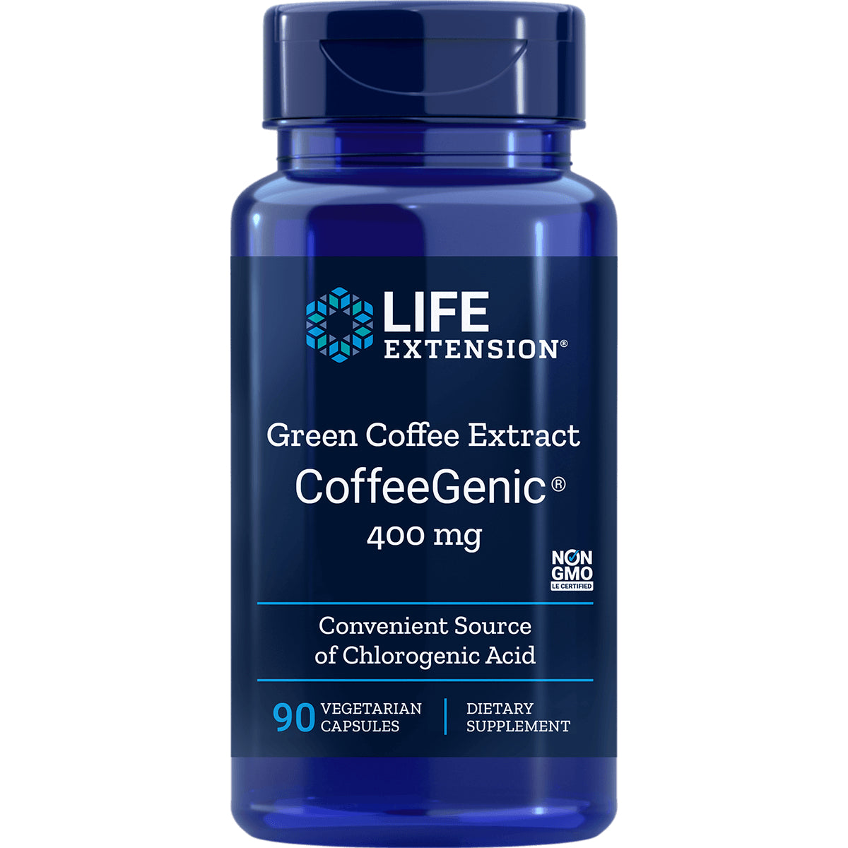 LE180 | Life Extension CoffeeGenic green coffee extract bottle, 400 mg, 90 vegetarian capsules