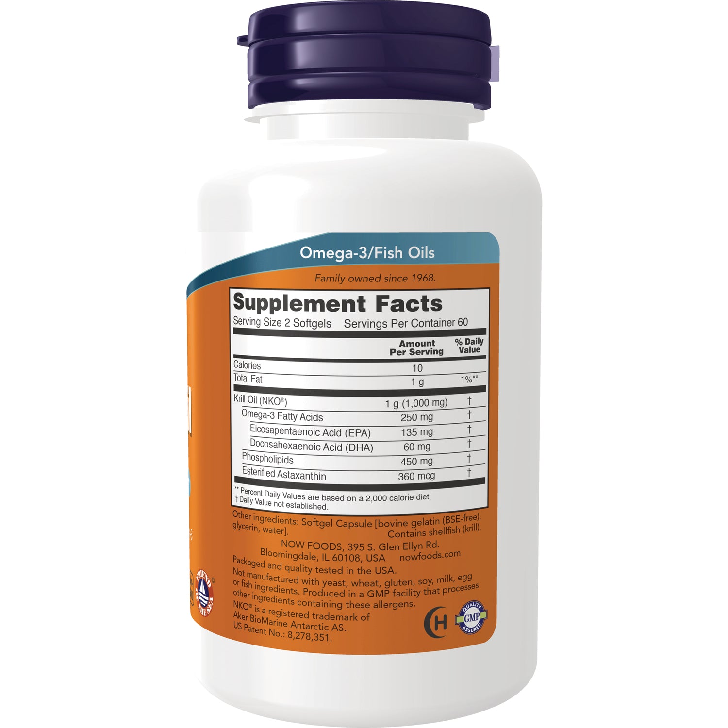 NWF683 | back label showing Supplement Facts panel and ingredient text on omega-3 fish oil bottle