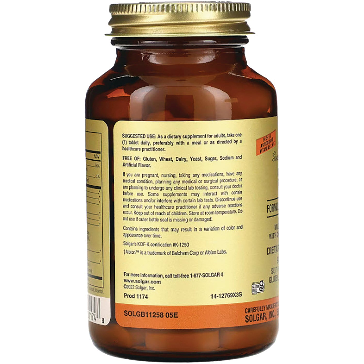 SLG224 | amber supplement bottle back label showing suggested use, ingredients, and barcode