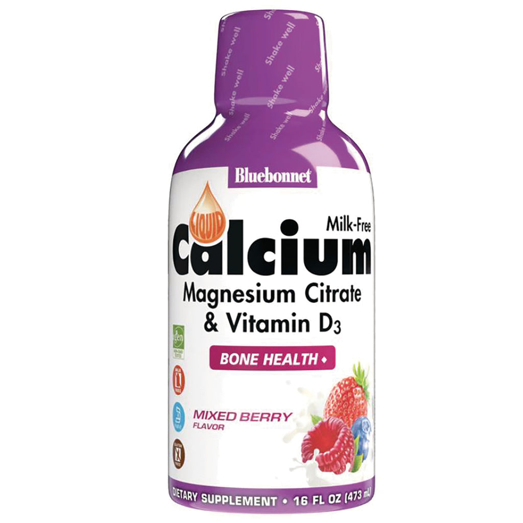 BLU091 | Bluebonnet liquid Calcium Magnesium Citrate & Vitamin D3 mixed berry bottle with purple cap - Thumbnail