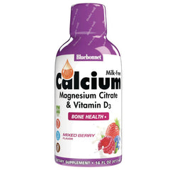 BLU091 | Bluebonnet liquid Calcium Magnesium Citrate & Vitamin D3 mixed berry bottle with purple cap