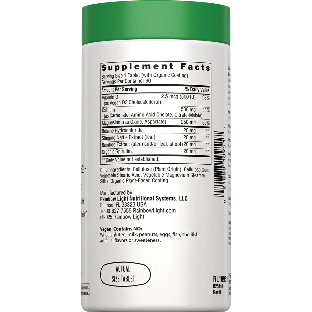 RBL166 | Back label of supplement bottle showing Supplement Facts panel, ingredients, manufacturer info, barcode and actual size tablet graphic - Thumbnail