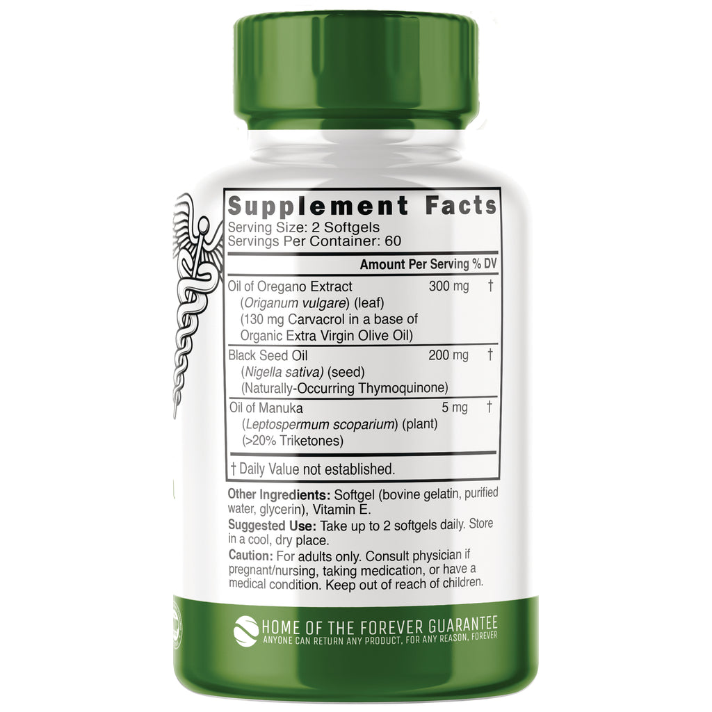 NFU017 | Back of white and green supplement bottle showing Supplement Facts panel and ingredient and usage text - Thumbnail