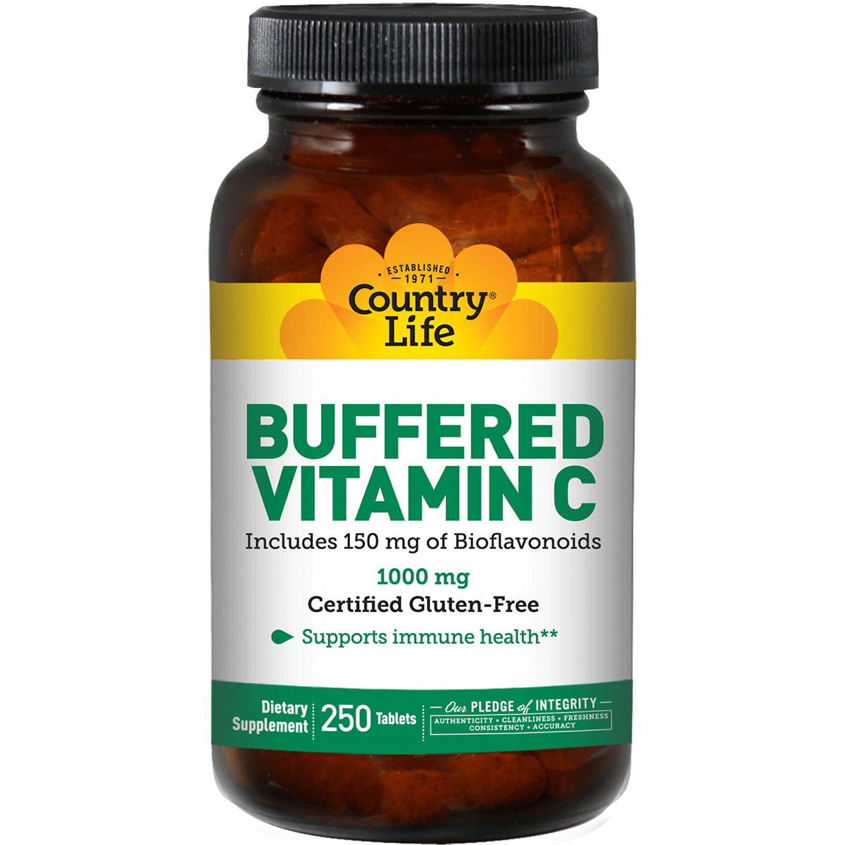 CRL557 | Country Life Buffered Vitamin C 1000 mg bottle, 250 tablets, front label