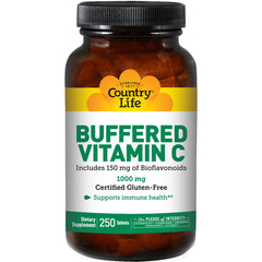 CRL557 | Country Life Buffered Vitamin C 1000 mg bottle, 250 tablets, front label