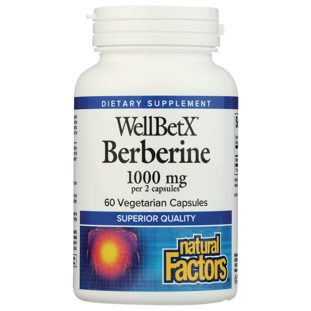 NFC183 | WellBetX Berberine 1000 mg front bottle label, 60 vegetarian capsules, Natural Factors - Thumbnail