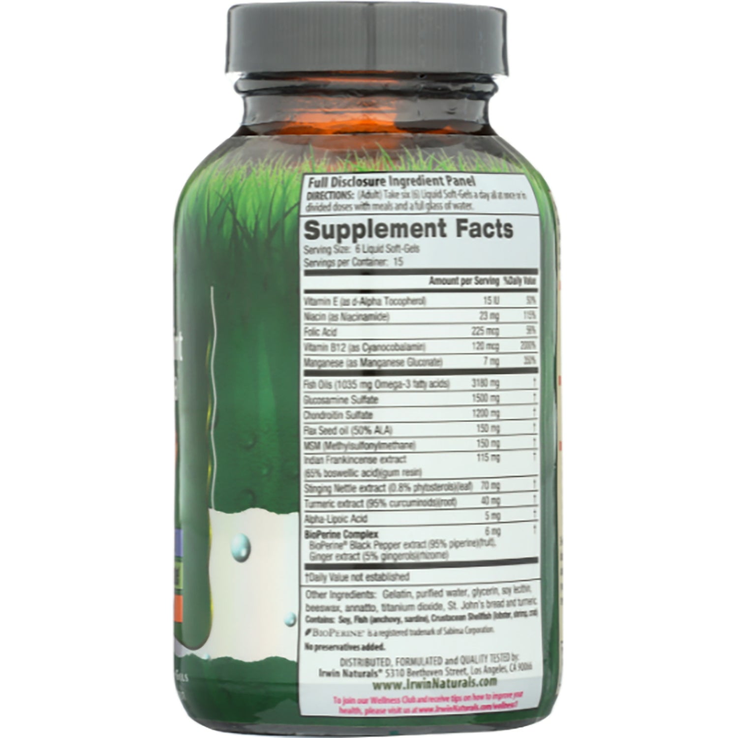IR104 | back of green supplement bottle showing Supplement Facts panel and ingredient list