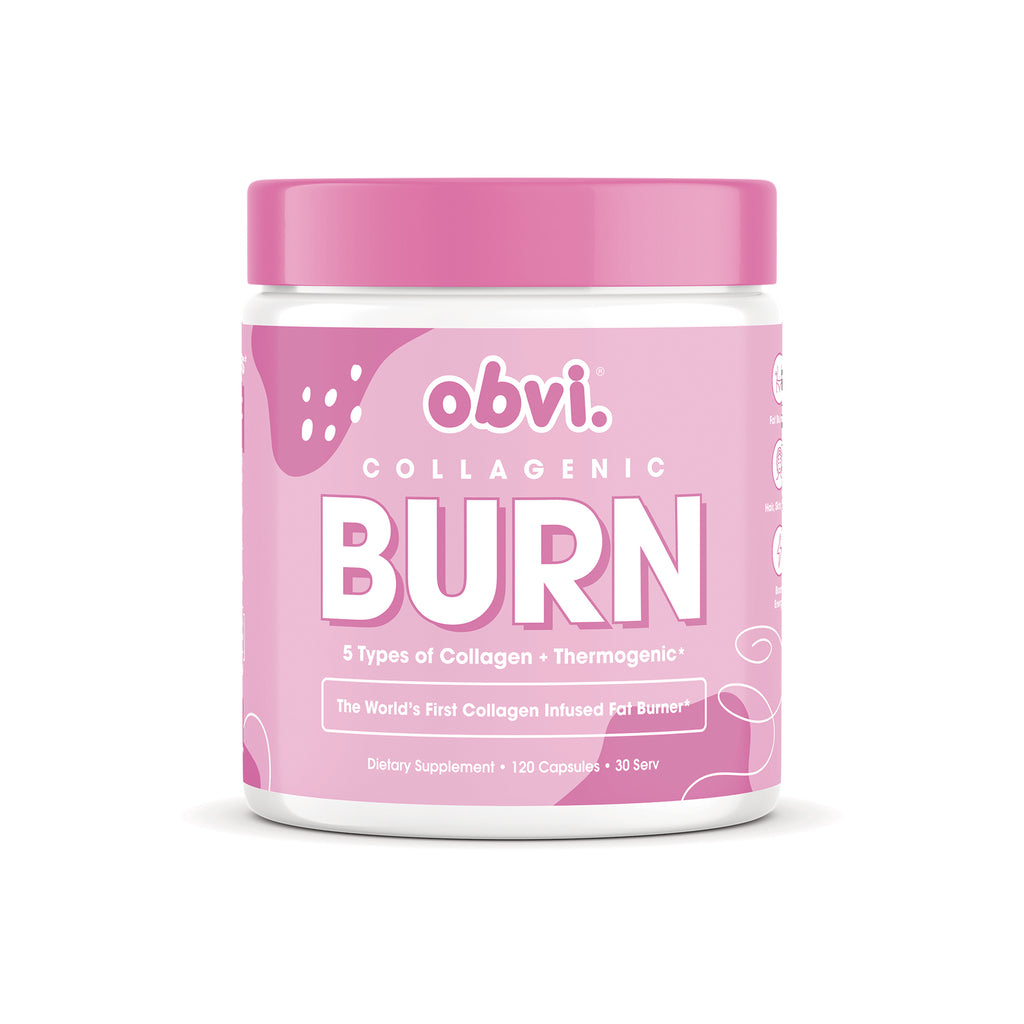 OBV003 | obvi Collagenic BURN pink supplement jar front label, 120 capsules - Thumbnail
