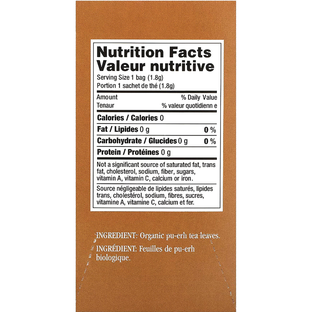 UL006 | Back panel with Nutrition Facts and ingredient: Organic pu-erh tea leaves - Thumbnail