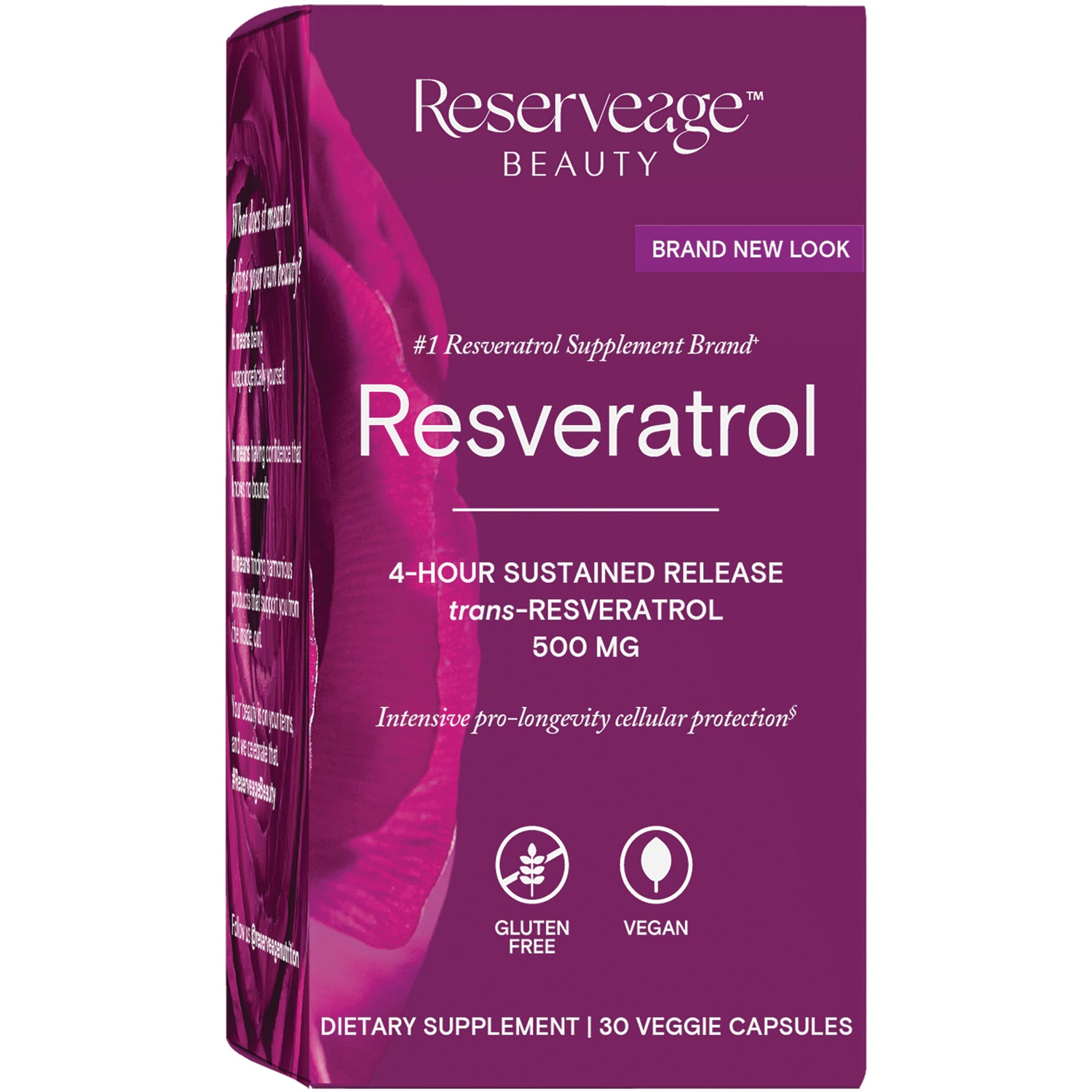 RSA038 | Resveratrol supplement box 500 mg 4-hour sustained release, gluten free, vegan, 30 veggie capsules